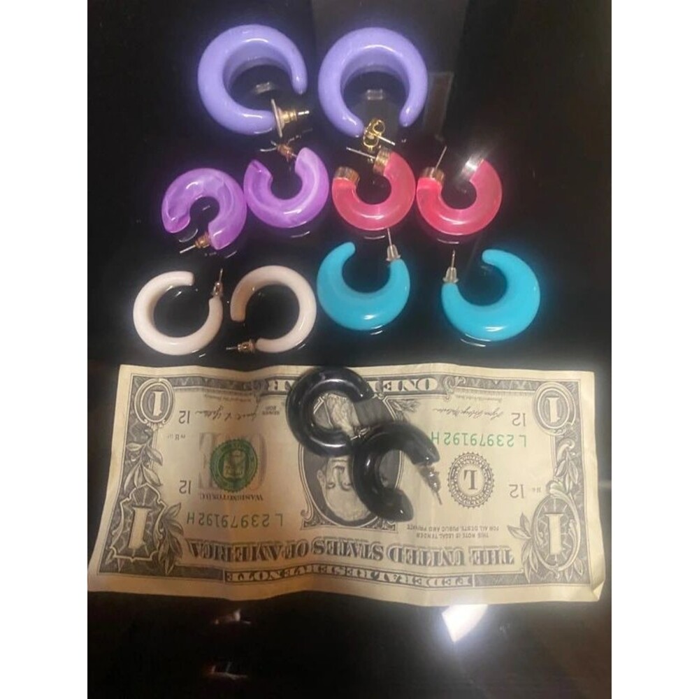 Lot of 6 pairs of bold acrylic hoops.  Colorful, y2k